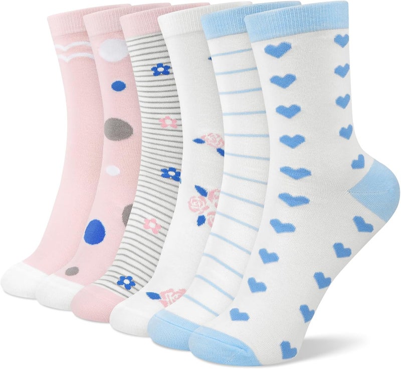 Socksfad Store 6 Pairs Cotton Crew Socks for Women, Breathable Novelty Funny Striped Dot Casual Cute Calf Socks Size 6-12 - Image 1